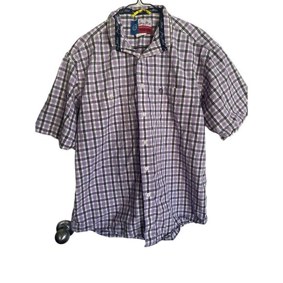 Wrangler Mens Purple Blue Plaided Short Sleeve Cotton Casual Shirt Large - Picture 1 of 11